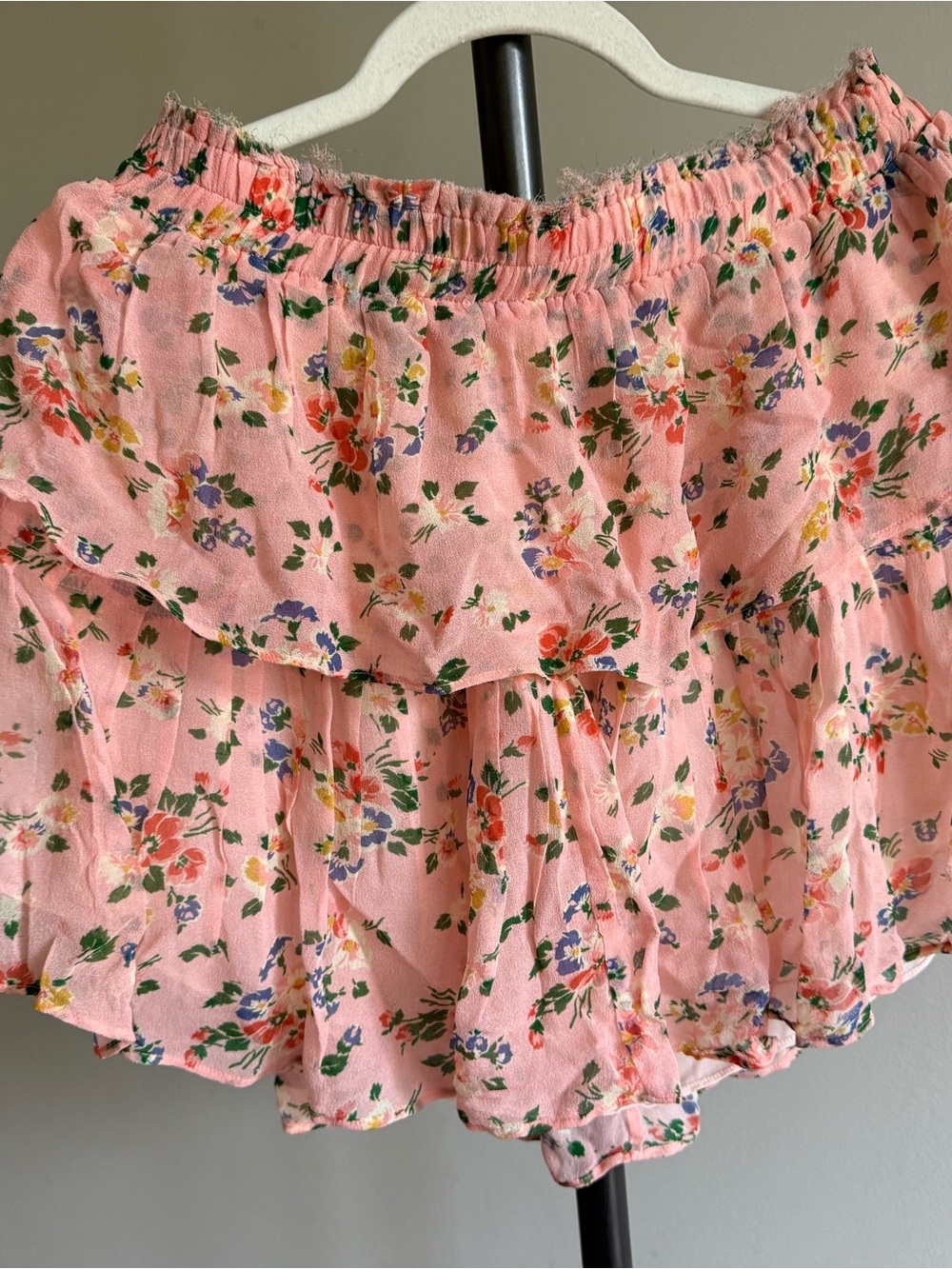 LoveShackFancy Pink Floral Tiered Mini Skirt